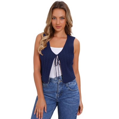 Jess by Meiko Women's Lightweight Cable Knit Tie Vest