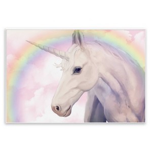 Stupell Industries 20"x16" Kids' Detailed Unicorn Horse Horn Shining Rainbow Clouds Wall Art Unframed - 1 of 4