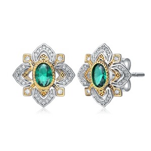 Guili Green or Blue Glow 14K Gold & Rhodium Plated Cubic Zirconia Stud Earrings – A Timeless & Elegant Touch for Any Outfit - 1 of 2