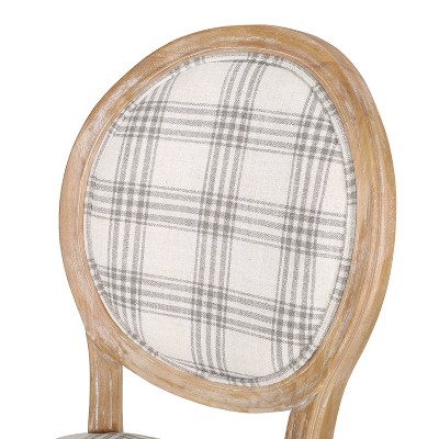 Gray Plaid and Light Beige Upholstered French Country Dining Chairs, Set of 4