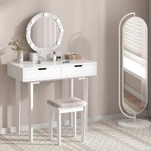 Vanity Desk, Dressing Table, 3 Color Lighting Modes, Vanity Desk Set  with Lighted Mirror, Soft Stool, for Women, Girls, White - 1 of 4