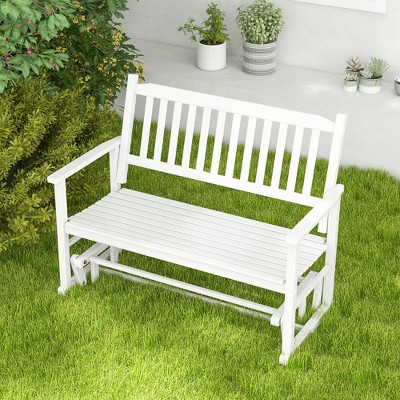 Costway Patio Glider Loveseat Chair Swing Rocking Bench With Slatted Seat Curved Backrest White Target