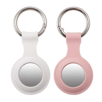 Insten 2 Pack Silicone Case & Keychain Ring Compatible with AirTag / Air Tag, Accessories Holder, White/Pink