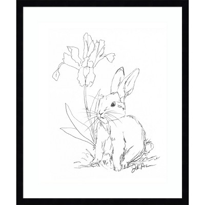 Amanti Art Bunny Sketch with Iris by Jodi Augustine Wood Framed Wall Art Print 21 in. x 25 in.