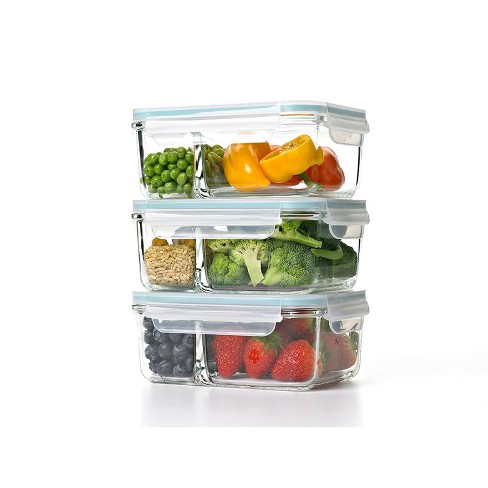 Glasslock Duo 3 Piece Clear Tempered Glass Microwave, Dishwasher, Freezer,  Divided Food Storage Containers With Snap Lock Bpa Free Plastic Lids :  Target