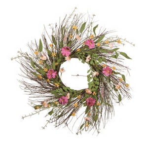 Transpac Natural Fiber 25.29" Multicolor Spring Faux Dried Flower and Twig Wreath - 1 of 2