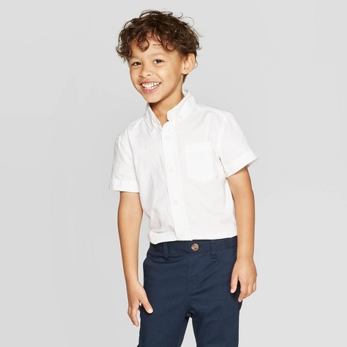 Toddler Boys Short Sleeve Button Down Uniform Shirt Cat Jack White 2t Target