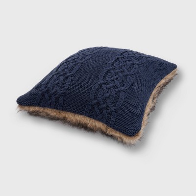 Navy Chunky Sweater Knit Square Throw Pillow 20" x 20"