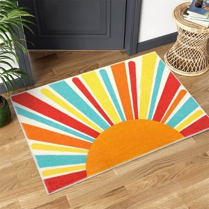 Boho Rugs Washable Kids Rug Non Slip Nursery Rug Low Pile Floor Mat Soft & Non-Shedding Sunshine Carpet Colorful Rainbow Printed Indoor Rugs - 1 of 4
