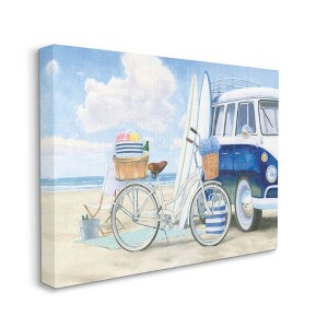 Stupell Industries Bike and Van Beach Nautical Blue White Painting - 1 of 4