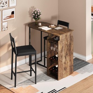 Bar Table and Chairs for 2, Dining Room Table with Double Tier Wine Rack and Glasses Hanging - 1 of 4