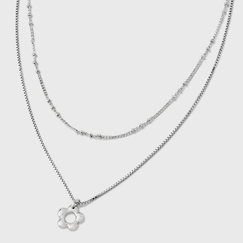 Dainty Multi-Strand with Flower Pendant Necklace - Universal Thread&#8482; Silver, 1 of 6