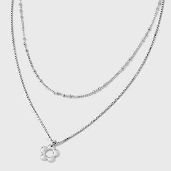 Dainty Multi-Strand with Flower Pendant Necklace - Universal Thread™ Silver