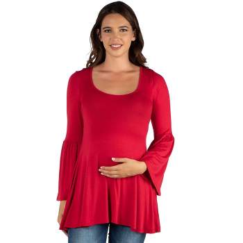 24seven Comfort Apparel Womens Long Bell Sleeve Flared Maternity Tunic Top
