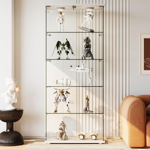 Glass Display Cabinet with LED Light, Tempered Glass Curio Collection Display Showcase with 5 Shelves and Lock, 2 Door Curio Cabinets for Living Room - 1 of 4