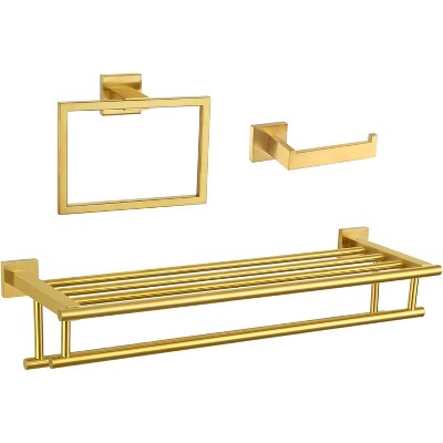 Mixxidea Square Bath Towel Hook 2 PCS Bundle with Toilet Paper Holder, Towel Holder (Brushed Gold)