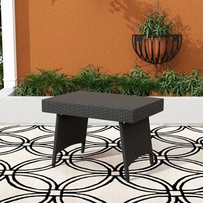 WestinTrends Coastal Plastic Rattan Wicker Outdoor Patio Folding Side Table