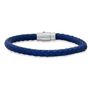 Steeltime Men's blue braided leather and stainless steel magnetic clasp. Color Options: Silver, Black - 1 of 4