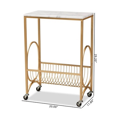 Gold Metal Wine Cart with Marble Top and Storage