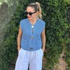 Women's Chunky Knit Sweater Vest with Front Button Cropped Cardigan Tank Tops and Pocket - 3 of 4