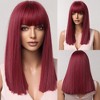 Jessie's Wig 16 Inch straight Bangs With Wig Blunt Cut Synthetic Hair Burgundy Color 1 Pc/Pack - 4 of 4