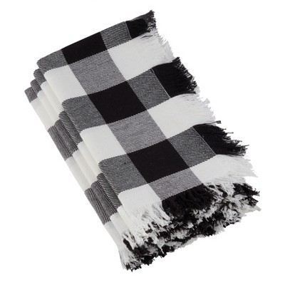 Saro Lifestyle Buffalo Plaid And Fringe Cotton Table Napkins (Set of 4)