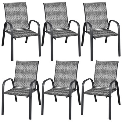 Tangkula 6PCS Outdoor PE Wicker Stacking Dining Chairs Patio Arm Chairs
