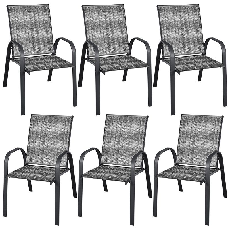 Tangkula 6PCS Outdoor PE Wicker Stacking Dining Chairs Patio Arm Chairs, 1 of 10