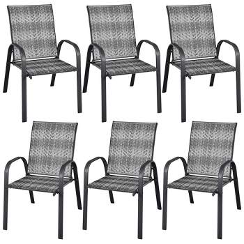 Tangkula 6PCS Outdoor PE Wicker Stacking Dining Chairs Patio Arm Chairs