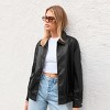 Women's Black Faux Leather Bomber Jacket- Cupshe - 3 of 4