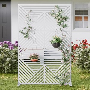 Pexfix 72 x 47 Inch Metal Privacy Screen Freestanding Outdoor Divider Panel For Patio Deck Balcony Heavy Duty Base Weatherproof White Mountain Shape - 1 of 4