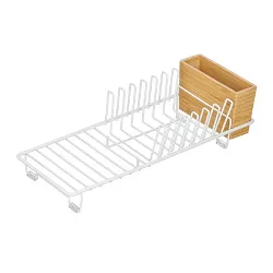 mDesign Compact Countertop, Sink Dish Drying Rack, Bamboo Caddy - White/Natural