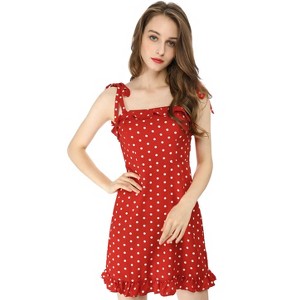 Allegra K Women's Printed Sleeveless Ruffle Tie Shoulder Summer A Line Mini Dress - 1 of 4