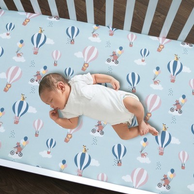 Sky Blue Microfiber Toddler Crib Sheet with Animal Print