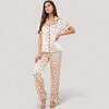 Anna-Kaci Lounge Women's Satin Pajama Set with Short Sleeve Notch Collar Button-Up Top and Polka Dot Wide Leg Pants - 3 of 4