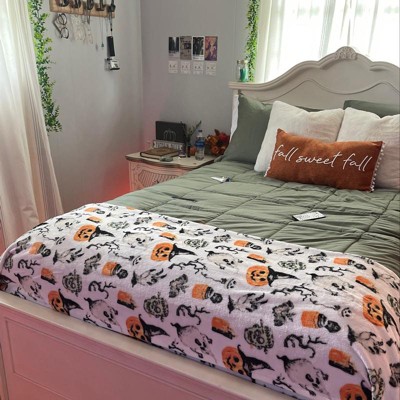 Halloween Spooky Ghosts and Frankensteins Ultra Soft Fleece Throw Blanket