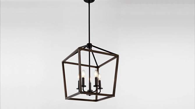 16&#34; LED 5-Light Oria Iron Industrial Lantern Pendant Oil Rubbed Bronze/Faux Wood - JONATHAN Y, 2 of 8, play video