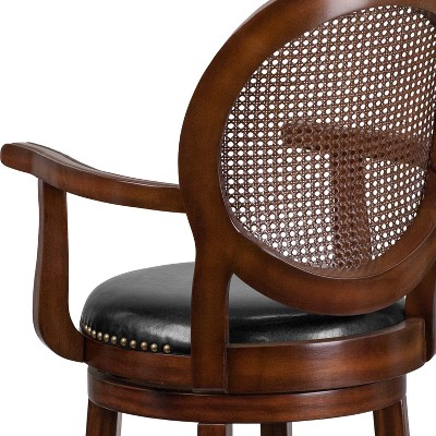 Espresso Wood Barstool with Black Leather Swivel Seat