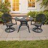 3-Piece Round Cast Aluminum Patio Set with Swivel Chairs,Brown Cushions,and Umbrella Hole - 4 of 4