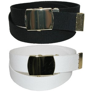 CTM Kid's Cotton Belt with Brass Military Buckle (Pack of 2 Colors) - 1 of 4