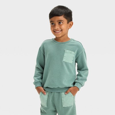 Image of Toddler Boys' French Terry Crewneck Sweatshirt - Cat & Jack™ Turquoise Green 12M
