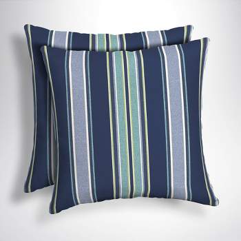 2pk 16"x16" Arden Outdoor Square Throw Pillow Sapphire Aurora Blue Stripe