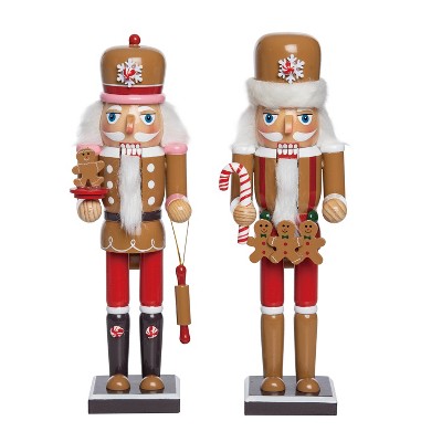 Transpac Christmas Wooden 12 Inch Gingerbread Nutcracker Set of 2 Home Decorations Holiday Decor Decorative Objects Multicolored Tabletop Nutcrackers