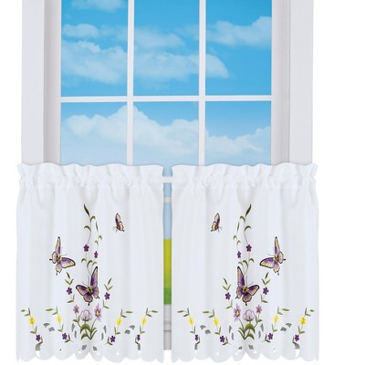 Collections Etc Embroidered Lavender Butterfly Floral Window Curtains ...