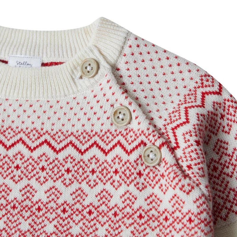Stellou & Friends 100% Cotton Knit Norwegian Jacquard Design Baby Toddler Boys Girls Long Sleeve Crew Neck Sweater with Shoulder Buttons, 4 of 6