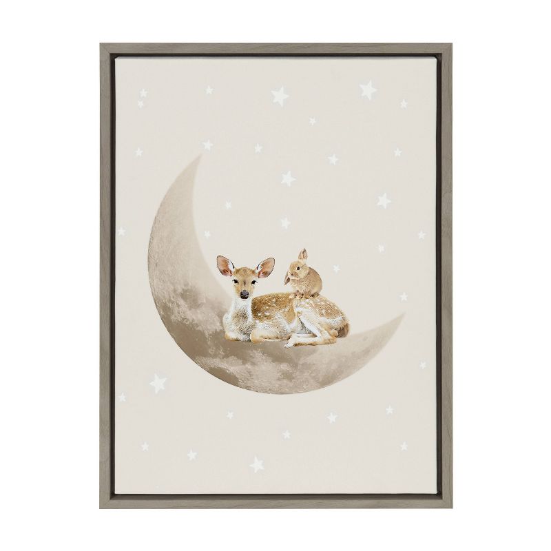 Kate &#38; Laurel All Things Decor 18&#34;x24&#34; Sylvie On the Moon Framed Canvas Wall Art by July Art Prints Gray Soft Animal Moon, 1 of 6