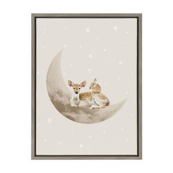 Kate & Laurel All Things Decor 18"x24" Sylvie On the Moon Framed Canvas Wall Art by July Art Prints Gray Soft Animal Moon