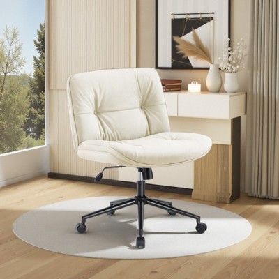 FURNIinspire Task And Office Chairs Armless Home Office Chair, Criss Cross Legged Chair, Swivel Height Adjustable Chair, Beige, 26.8"*26.4"*36.8"