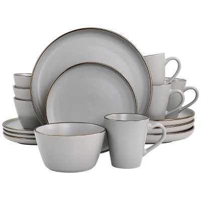 16pc Louis Stoneware Dinnerware Set With Rim Matte Slate/gold - Elama ...