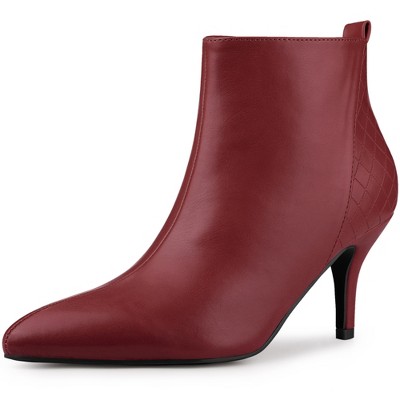 Perphy Women's Back Plaid Side Zip Pointed Toe Stiletto Heel Ankle Boots